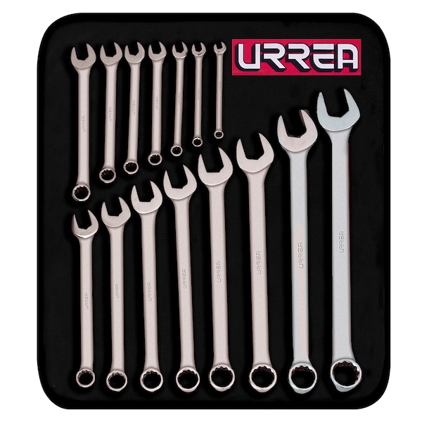 Satin finish 12pt combination wrench set 15pc